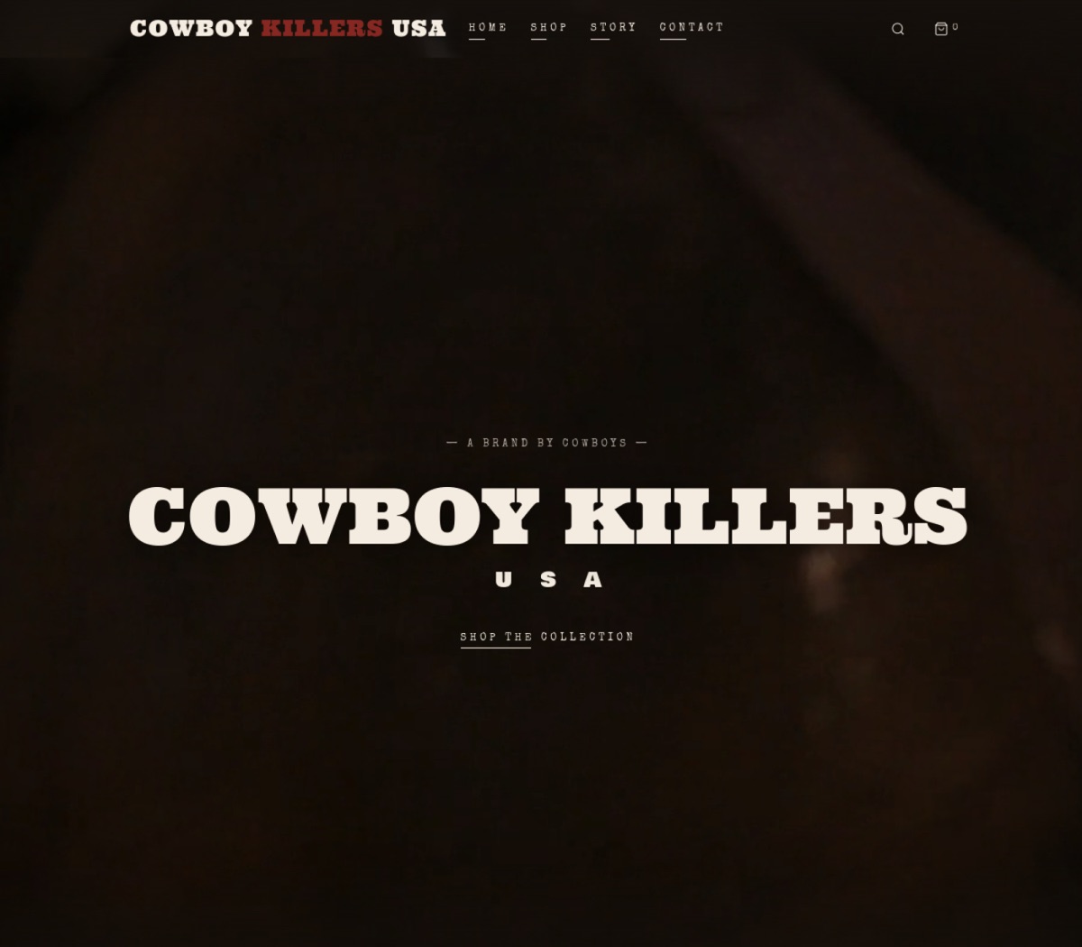 Cowboy Killers USA website — cinematic western storefront